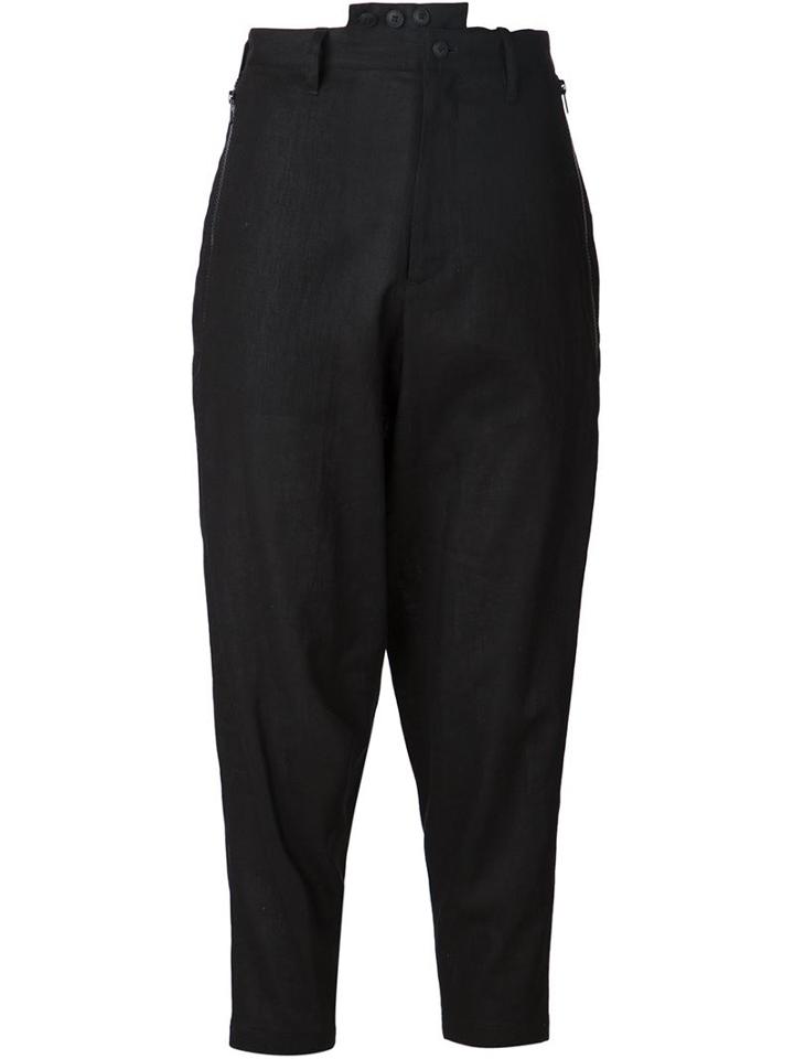 Yohji Yamamoto Drop-crotch Cropped Trousers, Women's, Size: 2, Black, Cotton/linen/flax