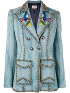Gucci Embroidered Studded Denim Blazer - Blue