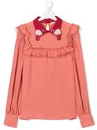 Elisabetta Franchi La Mia Bambina Ruffle Trim Blouse - Pink & Purple