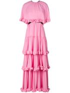Msgm Tiered Ruffle Trim Gown - Pink & Purple