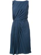 Maison Margiela Gathered Pleated Dress, Women's, Size: 40, Blue, Polyester
