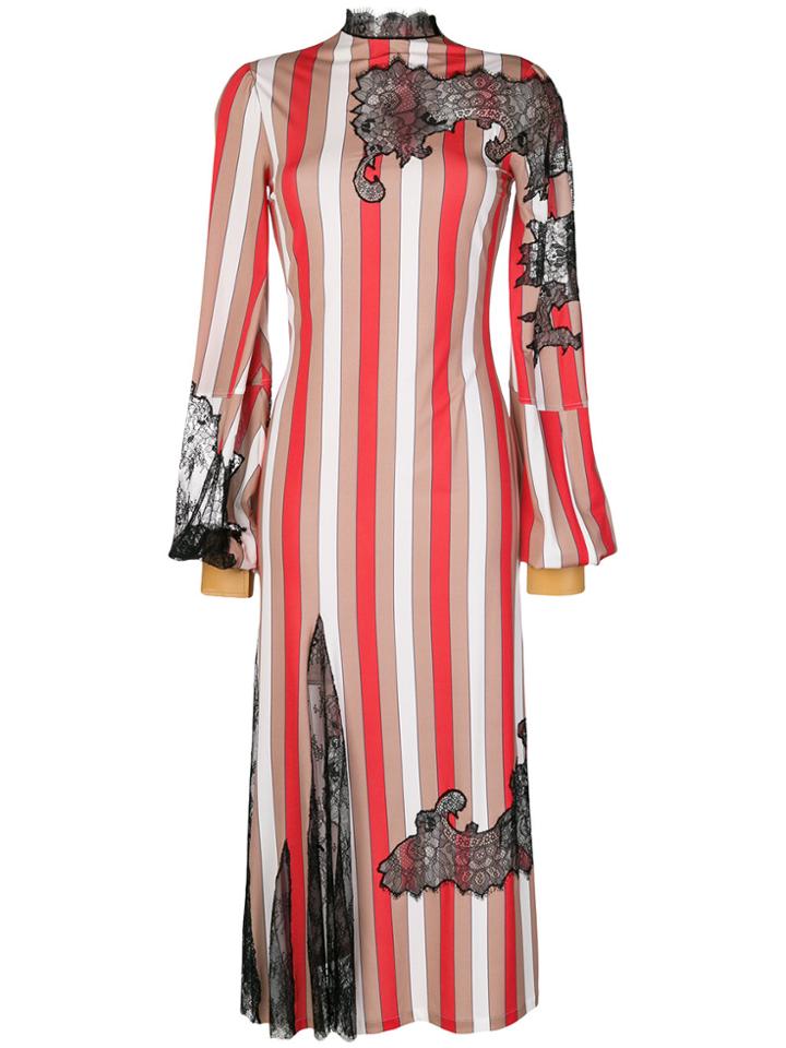 Loewe Lace Insert Striped Dress - Red