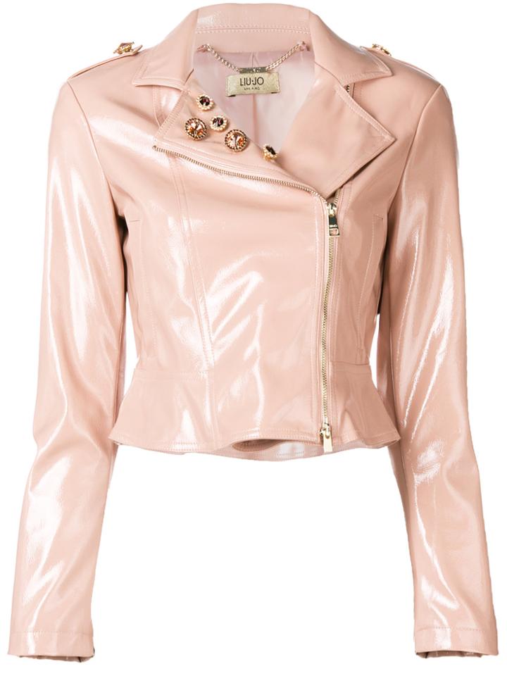 Liu Jo Crystal Embellished Biker Jacket - Pink & Purple