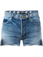 Saint Laurent - Eyelet Denim Shorts - Women - Cotton - 27, Blue, Cotton