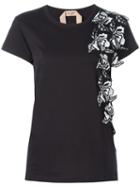 No21 Floral Embellished T-shirt, Women's, Size: 46, Black, Cotton/polyester