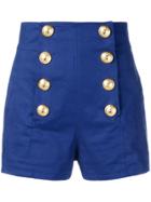 Balmain Embossed Button Shorts - Blue