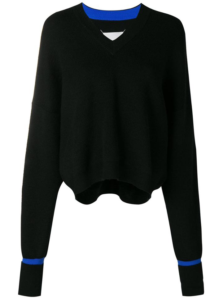 Maison Margiela Elongated Sleeve V-neck Sweater - Black