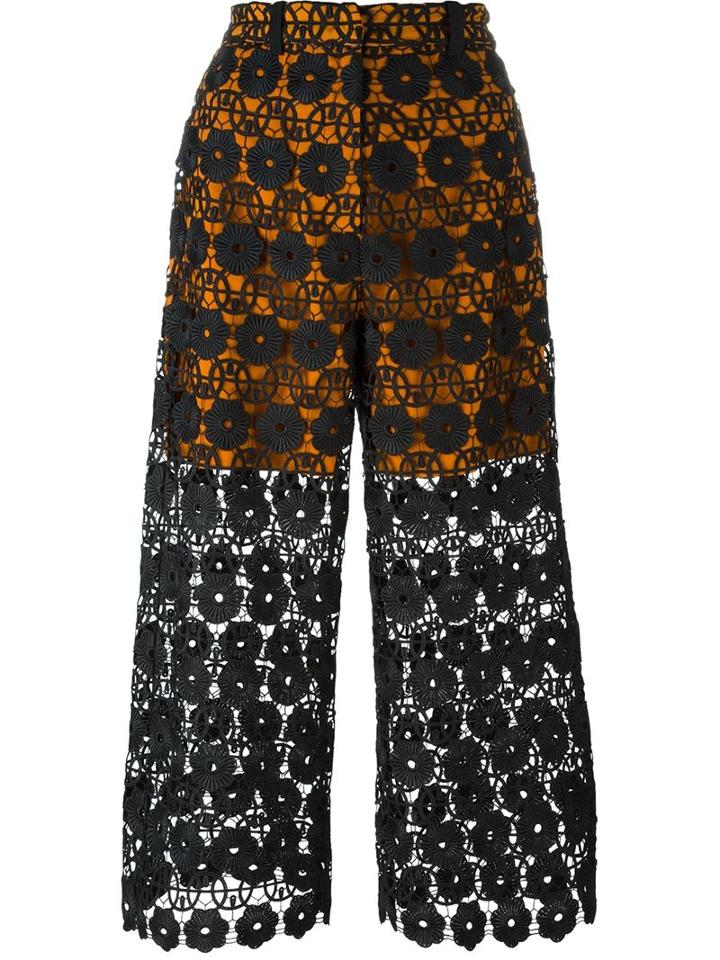 Self-portrait Floral Guipure Culottes, Women's, Size: 14, Black, Polyester