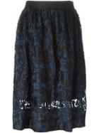 Markus Lupfer Embroidered Midi Skirt, Women's, Size: M, Blue, Silk Organza/viscose/polyester