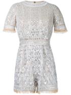 Zuhair Murad - Beaded Shortsleeved Romper - Women - Silk/polyamide - 42, Grey, Silk/polyamide