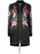 P.a.r.o.s.h. Floral Embroidered Long Bomber Jacket, Women's, Size: Medium, Black, Polyester