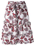 Paisley Print Belted Skirt - Women - Silk - 40, White, Silk, Dodo Bar Or