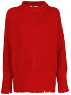 Msgm Ribbed Notch Detail Roll Neck Sweater - Red