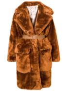 No21 Faux Fur Long Coat - Brown