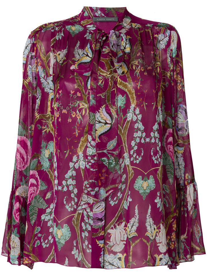 Alberta Ferretti Floral Patterned Blouse - Pink & Purple