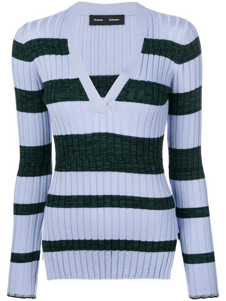 Proenza Schouler - Long Sleeve Crewneck Top - Women - Silk/viscose/cashmere/wool - M, Blue, Silk/viscose/cashmere/wool
