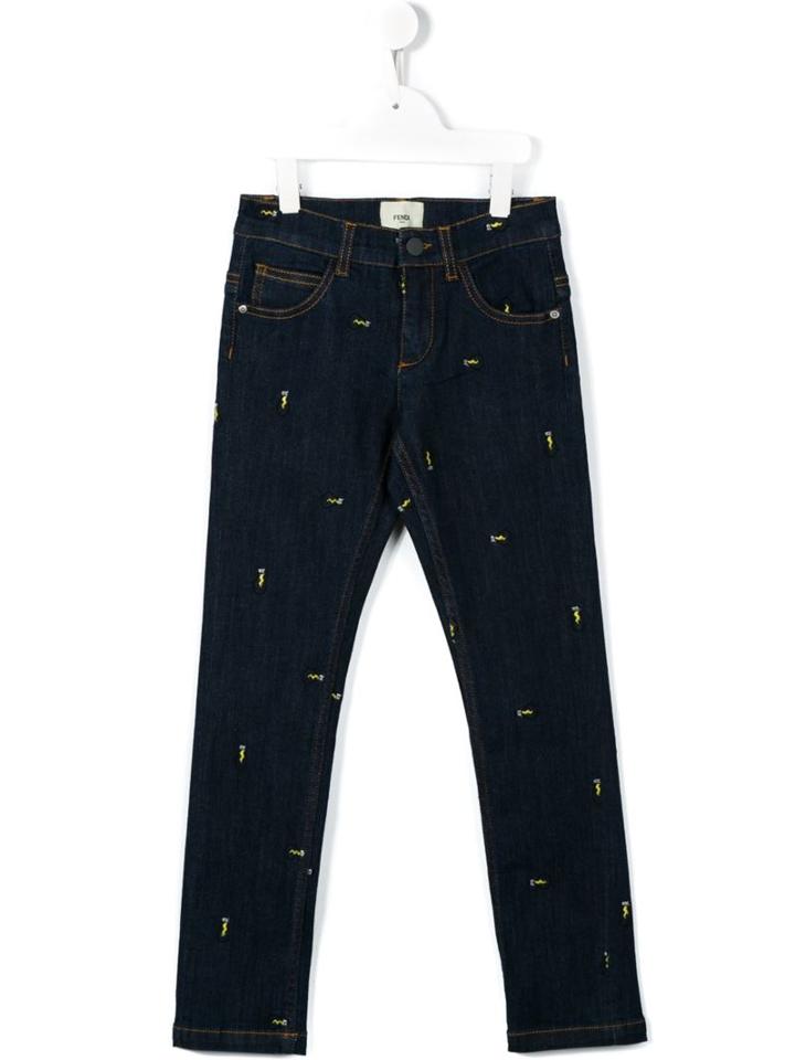 Fendi Kids Lightbulb Embroidered Jeans, Boy's, Size: 10 Yrs, Blue