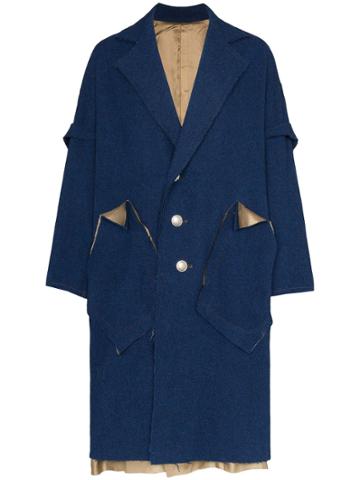 Sulvam Oversized Distressed Coat - Blue