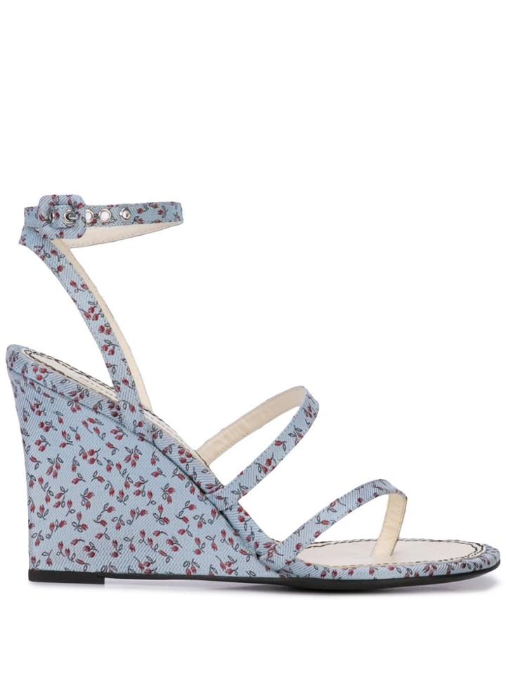Nicole Saldaña Floral Wedge Sandals - Blue