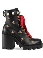 Gucci Leather Embroidered Ankle Boots - Black