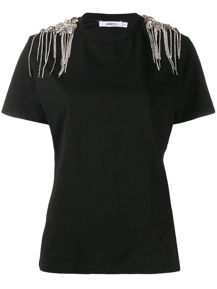 Amen Embellished Shoulder Top - Black