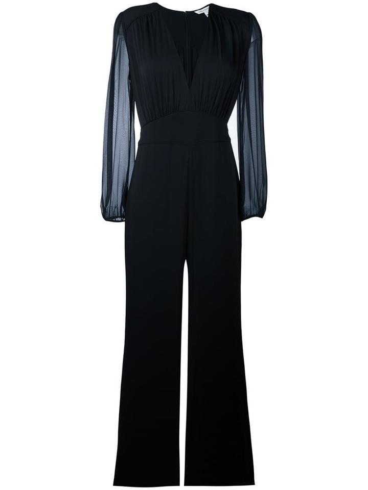 Diane Von Furstenberg Sheer Sleeve Jumpsuit, Women's, Size: 6, Black, Polyester/silk/spandex/elastane