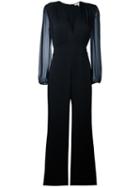 Diane Von Furstenberg Sheer Sleeve Jumpsuit, Women's, Size: 6, Black, Polyester/silk/spandex/elastane