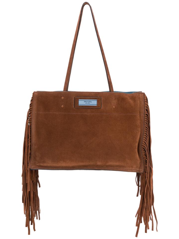 Prada Fringed Etiquette Shopper Tote - Brown