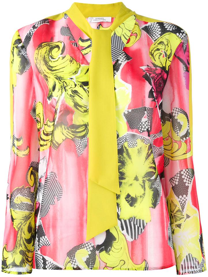 Versace Collection Floral Print Blouse, Women's, Size: 42, Green, Polyester