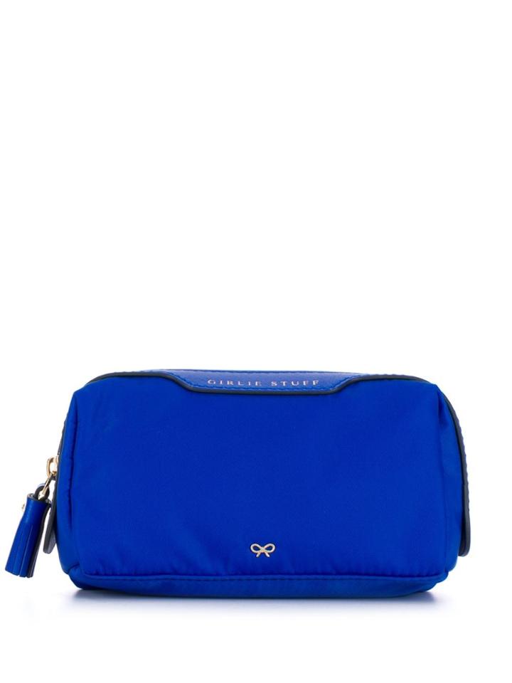 Anya Hindmarch Logo Zipped Cosmetic Bag - Blue