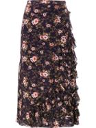 Rochas Floral Asymmetric Ruffle Skirt, Women's, Size: 46, Pink/purple, Silk