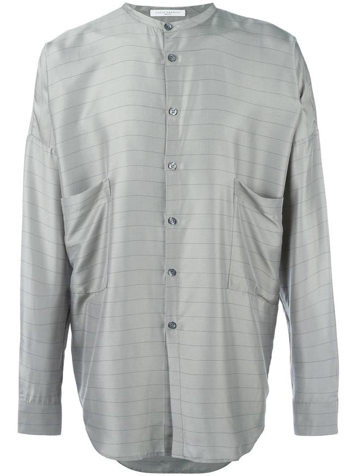 Lucio Vanotti Striped Grandad Collar Shirt, Men's, Size: 5, Green, Viscose/silk