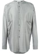 Lucio Vanotti Striped Grandad Collar Shirt, Men's, Size: 5, Green, Viscose/silk