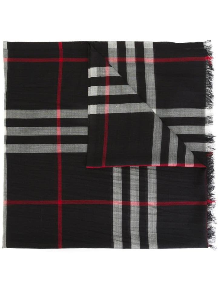 Burberry Lightweight Check Wool And Silk Scarf - Black