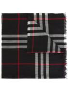 Burberry Lightweight Check Wool And Silk Scarf - Black