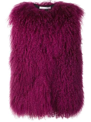 Oscar De La Renta Shearling Gilet, Women's, Size: Medium, Pink/purple, Silk/lamb Fur