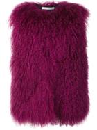 Oscar De La Renta Shearling Gilet, Women's, Size: Medium, Pink/purple, Silk/lamb Fur