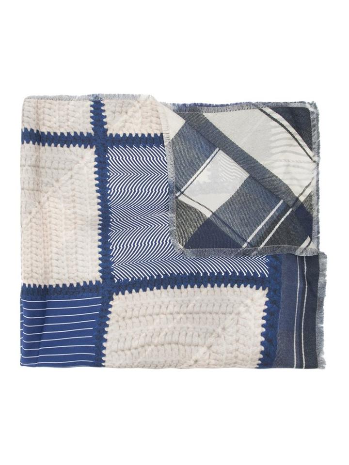 Pierre-louis Mascia Checked Scarf, Adult Unisex, Blue, Silk/orilag Fur