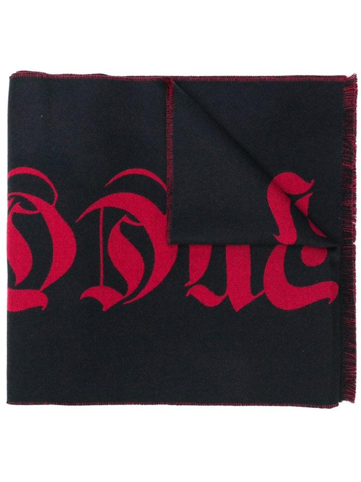 Alexander Mcqueen Frayed Logo Scarf - Black
