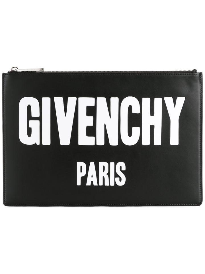Givenchy Logo Print Clutch, Women's, Black, Leather