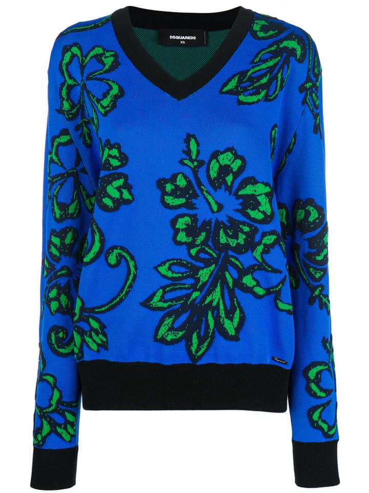 Dsquared2 V-neck Hibiscus Sweater - Blue