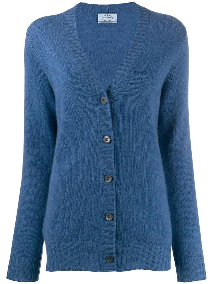 Prada Ribbed Trim Cardigan - Blue
