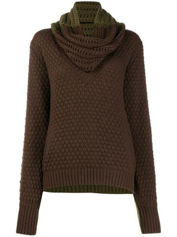 Johanna Ortiz Removable Scarf Chunky Knit Sweater - Green