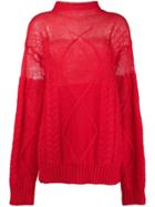 Maison Margiela Sheer Cable Knit Sweater - Red