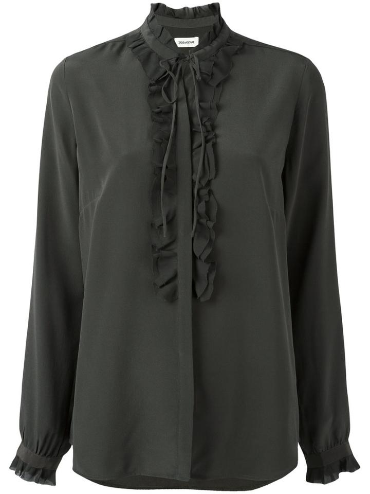 Zadig & Voltaire Ruffled Trim Blouse, Women's, Size: Large, Grey, Silk
