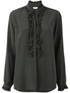 Zadig & Voltaire Ruffled Trim Blouse, Women's, Size: Large, Grey, Silk
