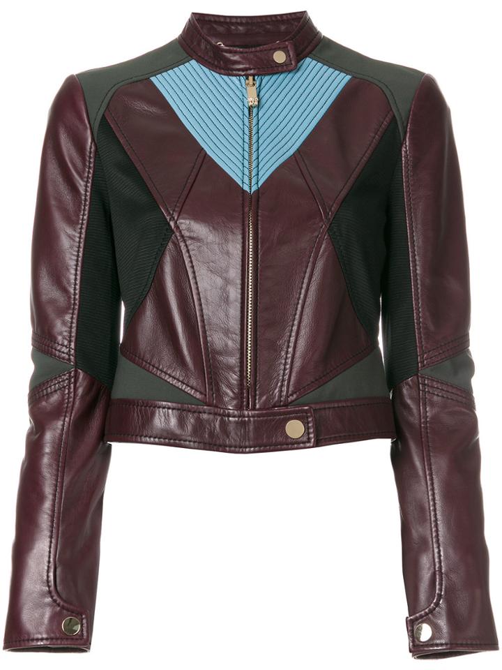 Versace Contrast Panel Biker Jacket - Red
