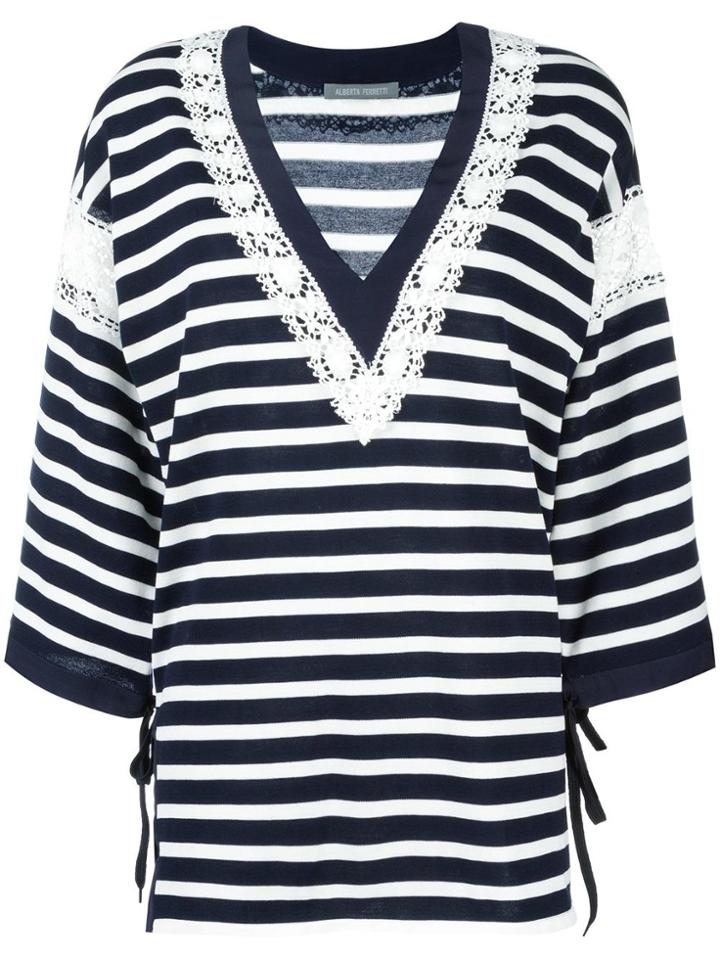 Alberta Ferretti Striped V-neck Jumper - Blue
