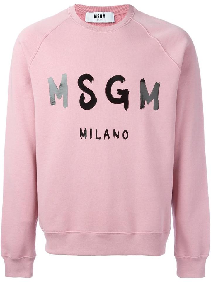 Msgm Logo Print Sweatshirt, Men's, Size: Medium, Pink/purple, Cotton