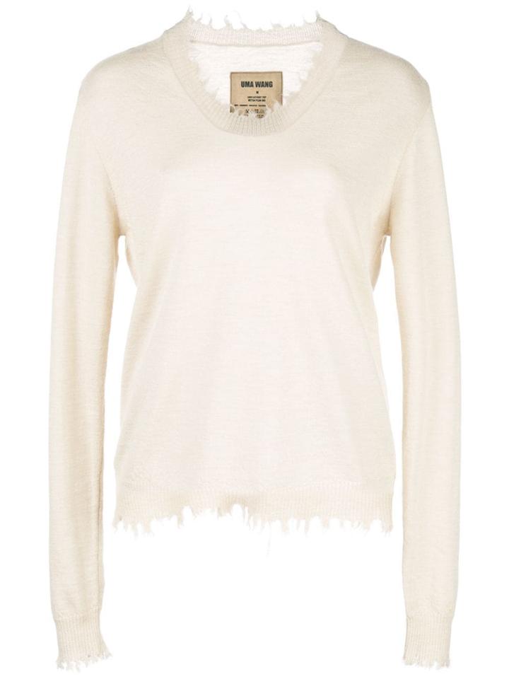 Uma Wang Frayed Knit Jumper - White
